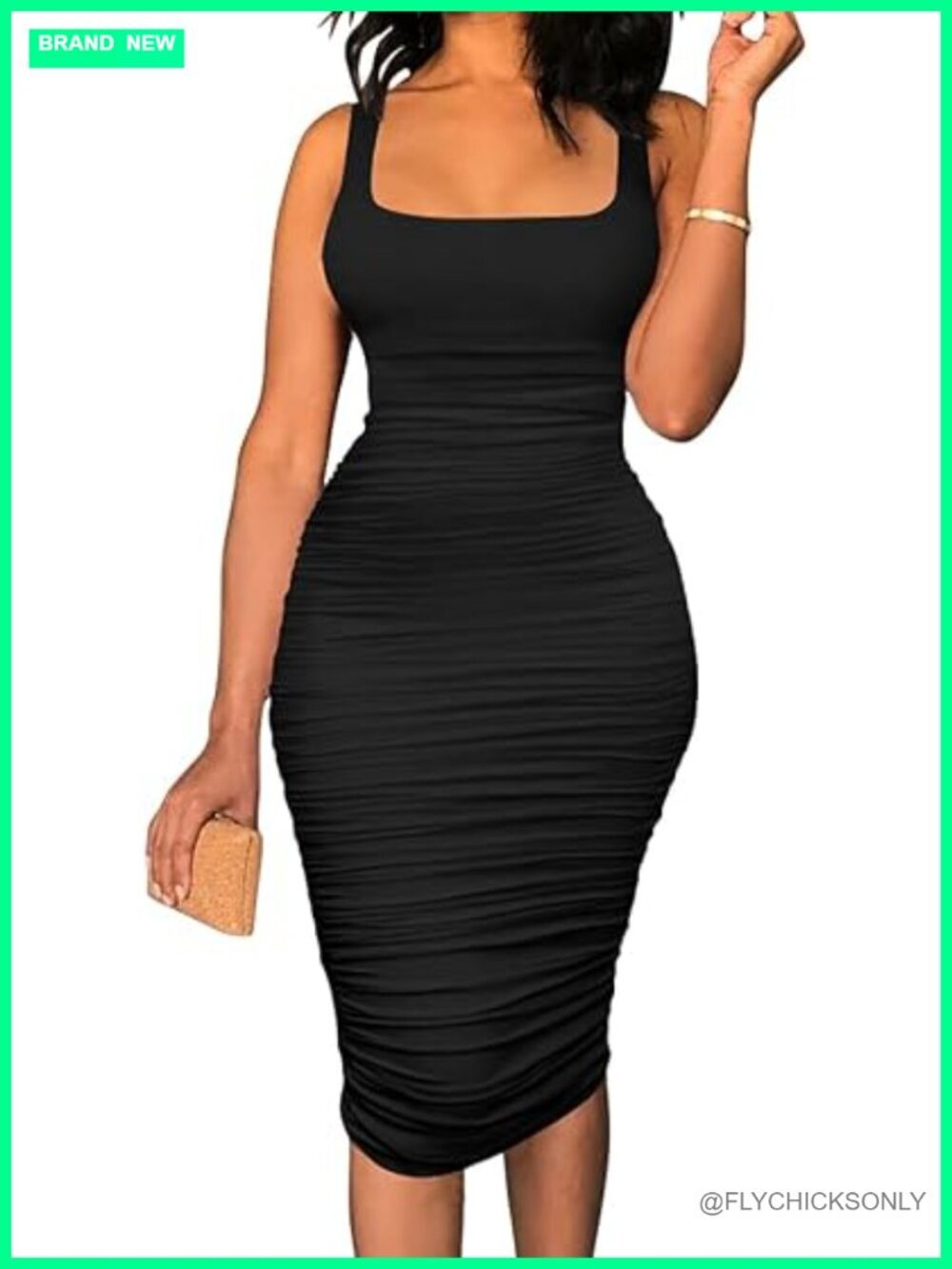 Bodycon Midi Party Dress with Ruched Sides